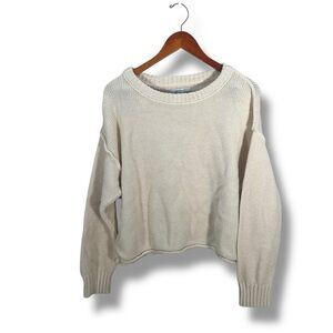 American Eagle Cream Knit Crew Neck Cotton Sweater Size Medium